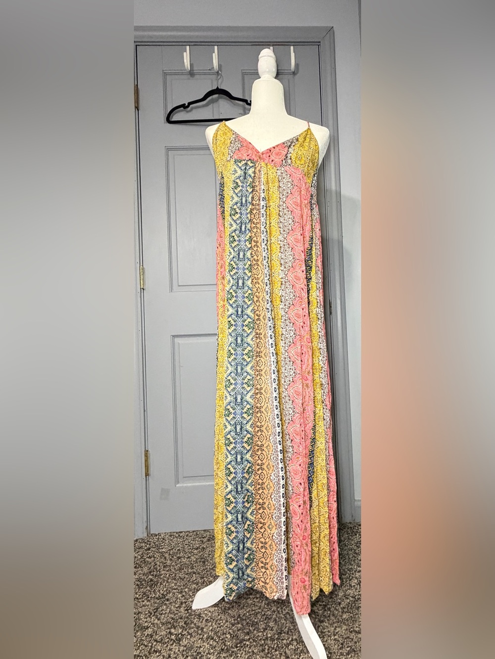 lovestitch Striped Boho Maxi Skirt in Pink, Yellow & Blue